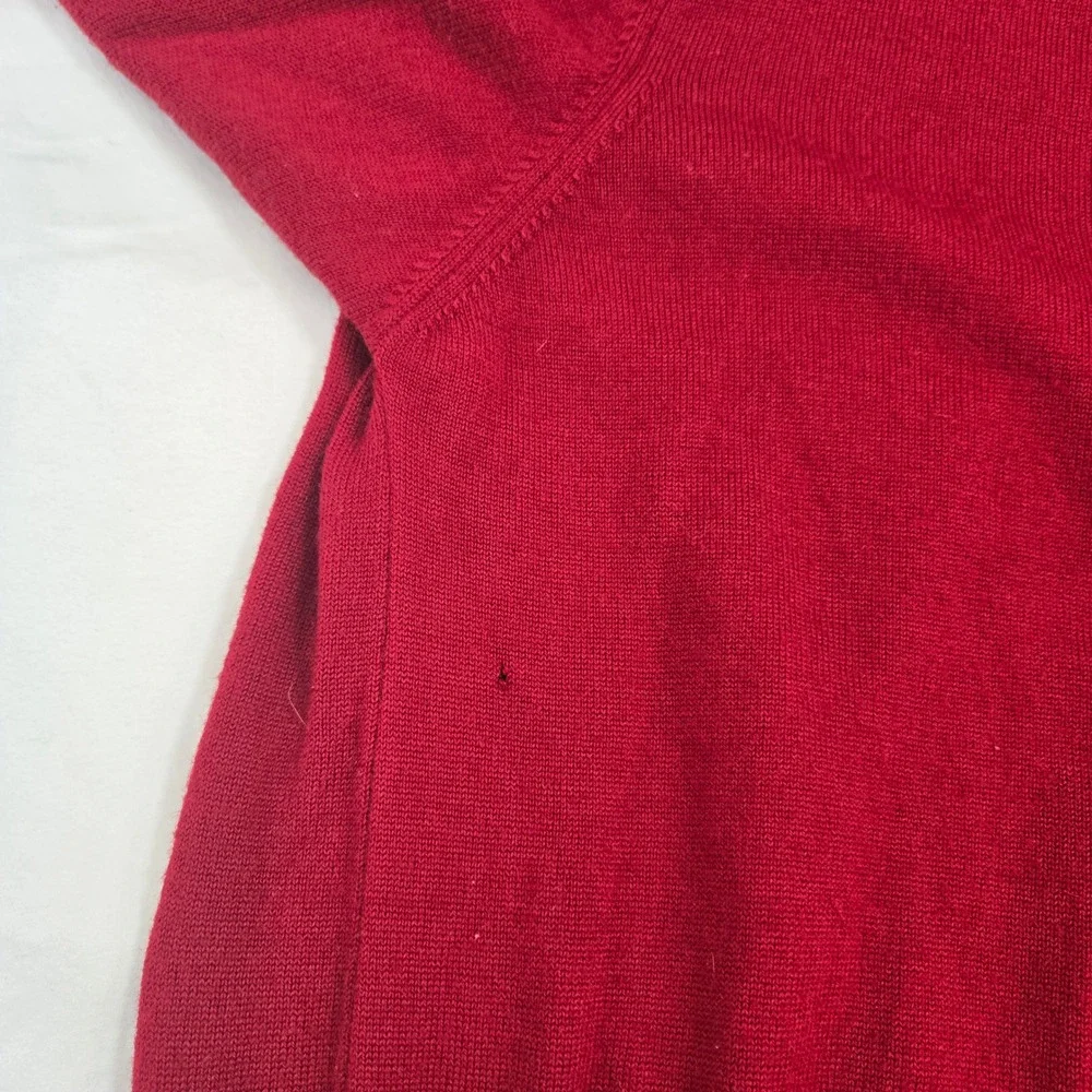 Neiman Marcus Merino Wool Sweater Mens Large Red Quarter Zip Pullover Flaw‎ Hole
